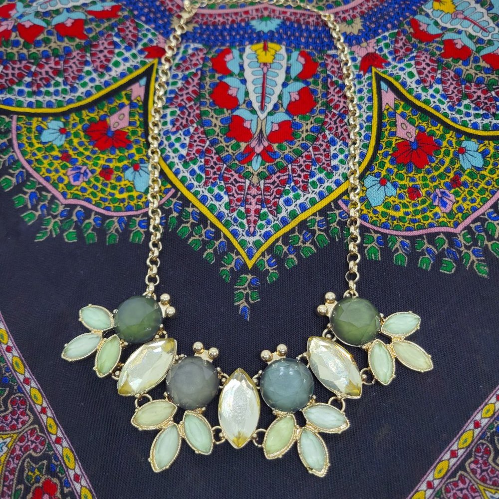 Green & Golden  Acrylic  Stone Statement Necklace